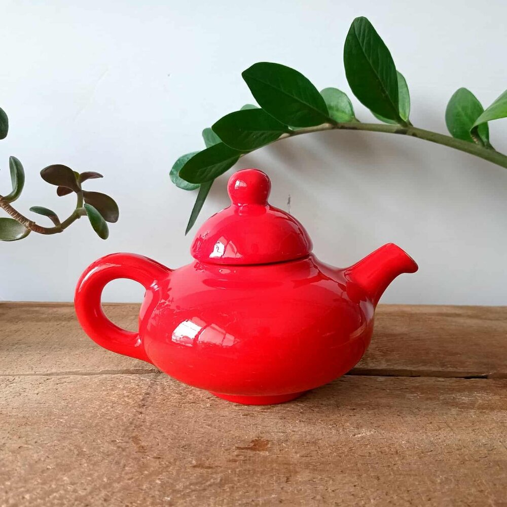 Vintage Hayhoe Flowerdale Single Serve Small Red Ceramic Teapot, Canada Pottery